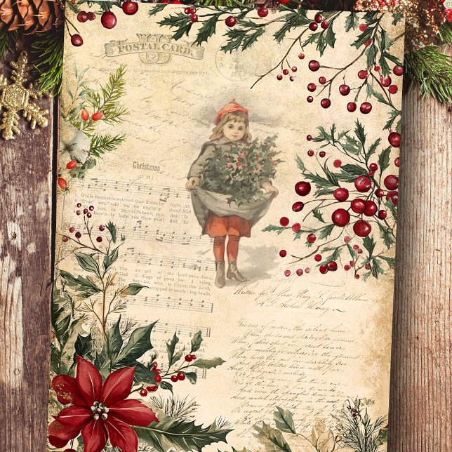 Vintage Christmas Winter Botanical Decoupage Tissue Paper (Creator Uploaded)