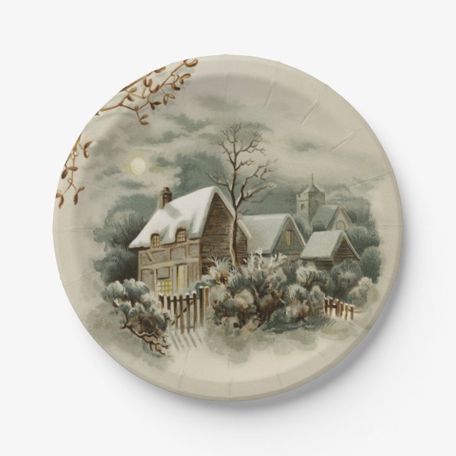 Vintage Christmas Winter Country Paper Plate (Front)