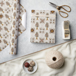 Vintage Christmas | Winter Floral | Cream, White Wrapping Paper