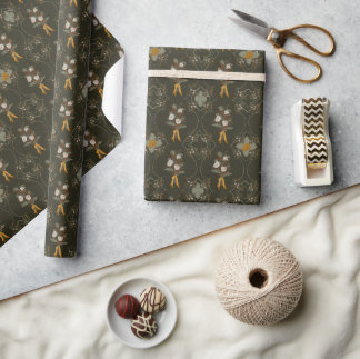 Vintage Christmas | Winter Floral | Dark Green Wrapping Paper