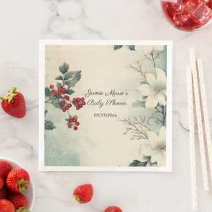 Vintage Christmas Winter Floral Napkin