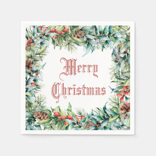 Vintage Christmas Winter Foliage and Berries  Napkin