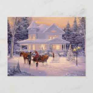 Vintage Christmas Winter House Holiday Postcard