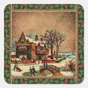 Vintage Christmas winter merry retro stylish Square Sticker