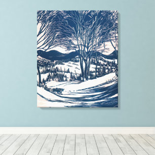 Vintage Christmas, Winter Mountain Landscape Canvas Print