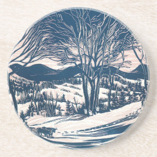 Vintage Christmas, Winter Mountain Landscape Coaster