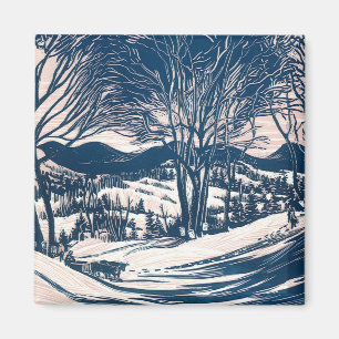 Vintage Christmas, Winter Mountain Landscape Magnet