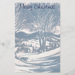 Vintage Christmas, Winter Mountain Landscape Stationery