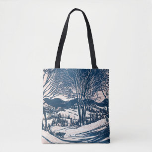 Vintage Christmas, Winter Mountain Landscape Tote Bag