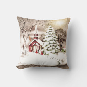 Vintage Christmas Winter Scene Cushion