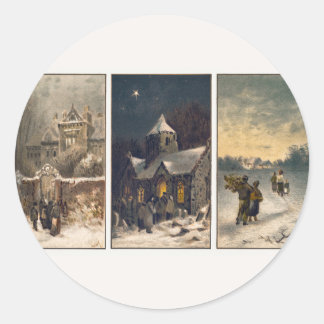 Vintage Christmas Winter Scenes (1865–1899) Classic Round Sticker