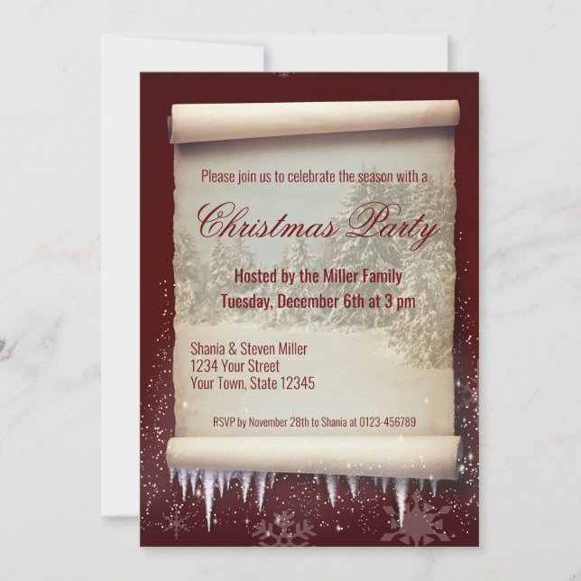 Vintage Christmas Winter Scroll Icicle Snowflake Invitation (Front)