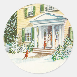 Vintage Christmas Winter Snow Back Home House Classic Round Sticker