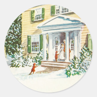 Vintage Christmas Winter Snow Back Home House Classic Round Sticker