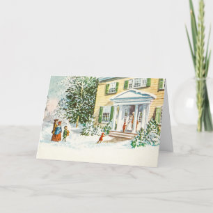 Vintage Christmas Winter Snow Back Home House Holiday Card