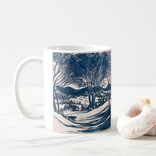 Vintage Christmas, Winter Snow Mountain Landscape  Coffee Mug (With Donut)