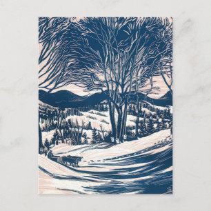 Vintage Christmas, Winter Snow Mountain Landscape Holiday Postcard