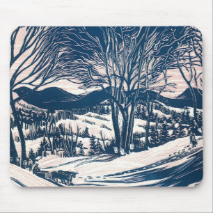 Vintage Christmas, Winter Snow Mountain Landscape Mouse Mat