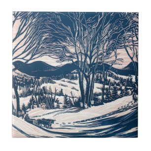 Vintage Christmas, Winter Snow Mountain Landscape  Tile
