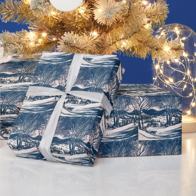 Vintage Christmas, Winter Snow Mountain Landscape  Wrapping Paper (Holidays)