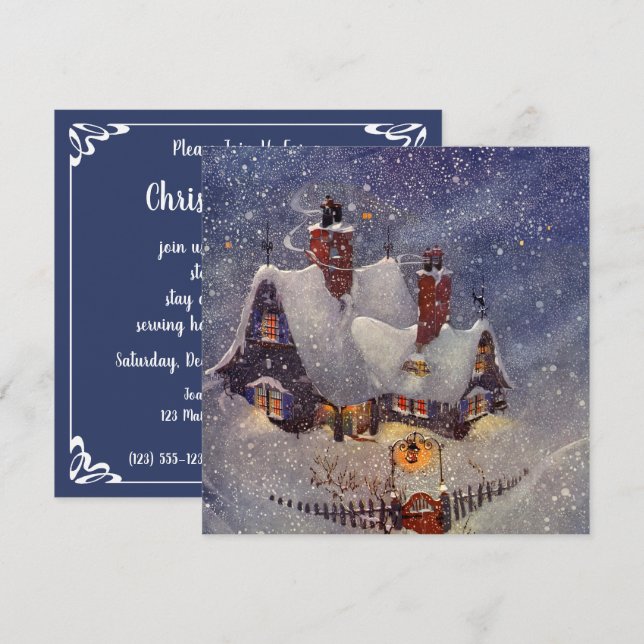 Vintage Christmas Winter Snow Party Invitation (Front/Back)