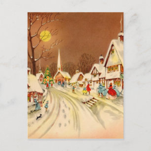 Vintage Christmas Winter Snow Town Holiday Postcard