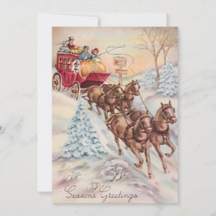 Vintage Christmas Winter Stagecoach Holiday Card