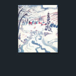 Vintage Christmas, Winter Village Snowscape Snow Canvas Print<br><div class="desc">Vintage illustration Victorian Era Merry Christmas holiday winter season design featuring a snowy town. An icy river runs through the forest,  the trees are covered with snow and ice and mountains are in the distance. Happy Holidays and Season's Greetings!</div>