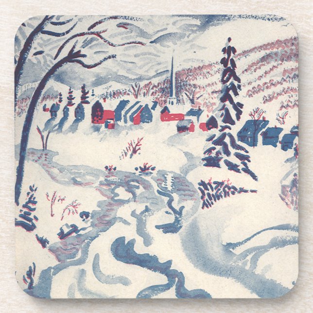 Vintage Christmas, Winter Village Snowscape Snow Coaster (Front)