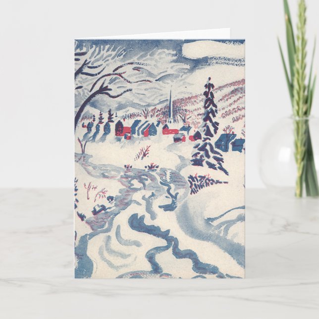 Vintage Christmas, Winter Village Snowscape Snow Holiday Card (Front)