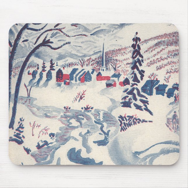 Vintage Christmas, Winter Village Snowscape Snow Mouse Mat (Front)