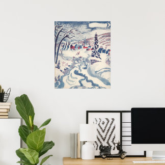 Vintage Christmas, Winter Village Snowscape Snow Poster