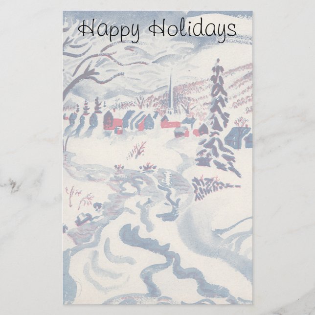 Vintage Christmas, Winter Village Snowscape Snow Stationery (Front)