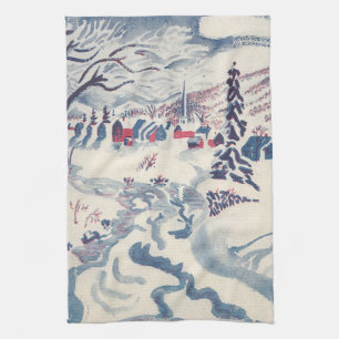 Vintage Christmas, Winter Village Snowscape Snow Tea Towel