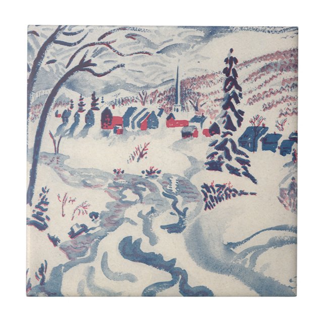 Vintage Christmas, Winter Village Snowscape Snow Tile (Front)