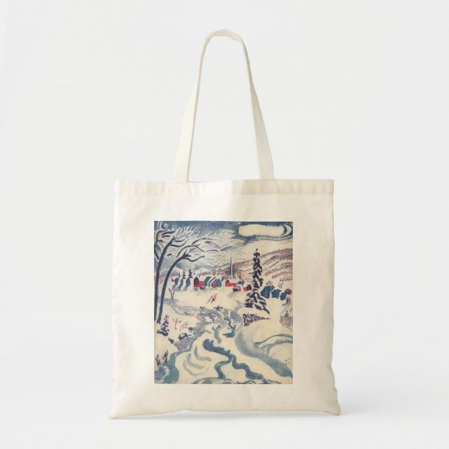 Vintage Christmas, Winter Village Snowscape Snow Tote Bag (Front)
