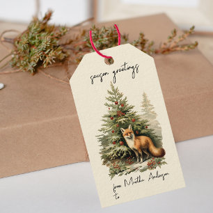 Vintage Christmas Winter Woodland Fox Name  Gift Tags