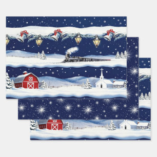 Vintage Christmas Winter's Night Journey Wrapping Paper Sheet