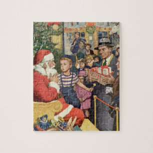 Vintage Christmas Wish, Boy on Santa Claus Lap Jigsaw Puzzle