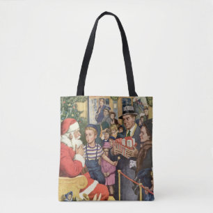 Vintage Christmas Wish, Boy on Santa Claus Lap Tote Bag