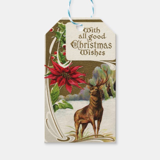 Vintage Christmas Wish Deer Gift Tags (Front)