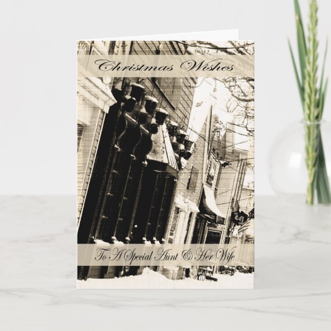 Vintage Christmas Wishes, Aunt & Wife Holiday Card (Front)