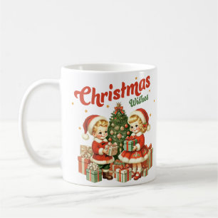 Vintage Christmas wishes kids with presents Coffee Mug