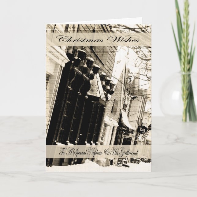 Vintage Christmas Wishes, Nephew And Girlfriend Holiday Card (Front)