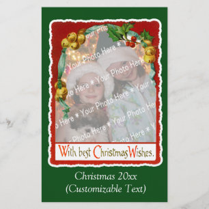 Vintage Christmas Wishes Photo Template Stationery