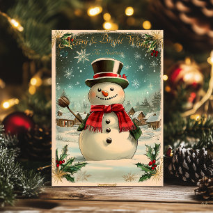 Vintage Christmas with Snowman and Festive Village Invitation