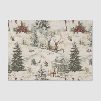 Vintage Christmas with woodland critters Tissue Paper