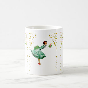 Vintage Christmas Woman blowing out a candle Coffee Mug