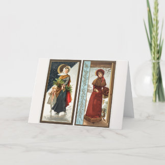 Vintage Christmas Women and Child (1865–1899) Holiday Card