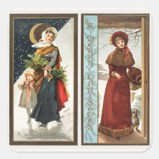 Vintage Christmas Women and Child (1865–1899) Square Sticker